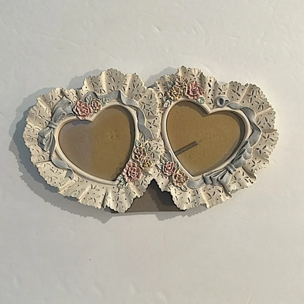 Figi Graphics Rose Romance double heart picture frame lace, ribbon and roses
